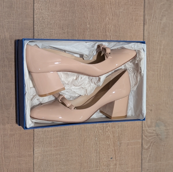 Stuart Weitzman FELICITY BLOCK PUMP 60 Nude Bow Block Heels Narrow 8.5 AA - Picture 3 of 12